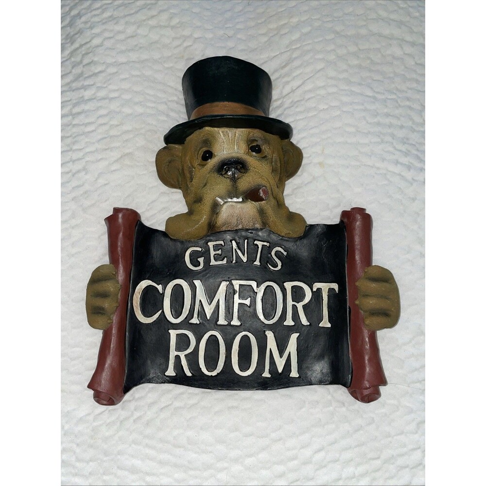 Vintage Resin Bulldog "Gents Comfort Room" Sign Men's Restroom Man Cave Decor